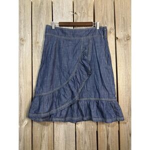 Wayward Fancies Boho Denim Faux Wrap Skirt 🤍 Ruffle Hem M